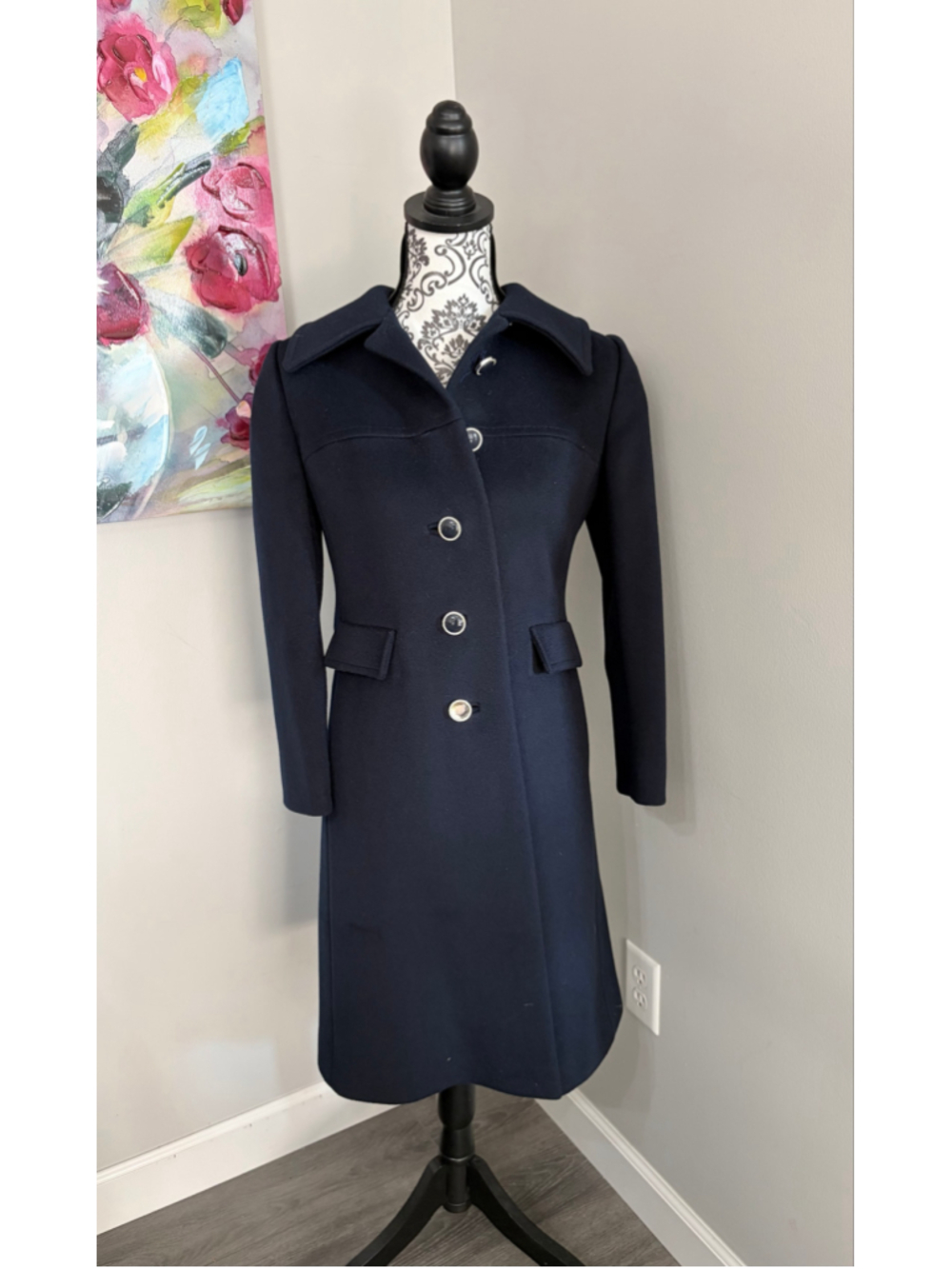 VTG Lorendale Navy Pea Coat with Silver Buttons, Size S No Size Tag See Pics